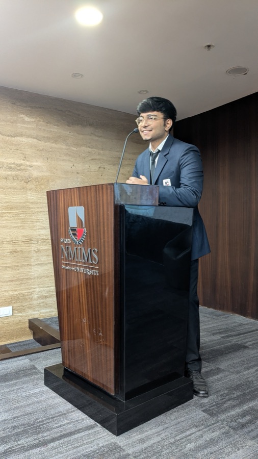 Antariksh presenting at NMIMS